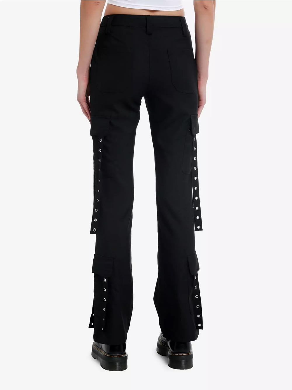 Hot Topic Black Flared Cargo Pants with Grommet Straps - Picture 9 of 10